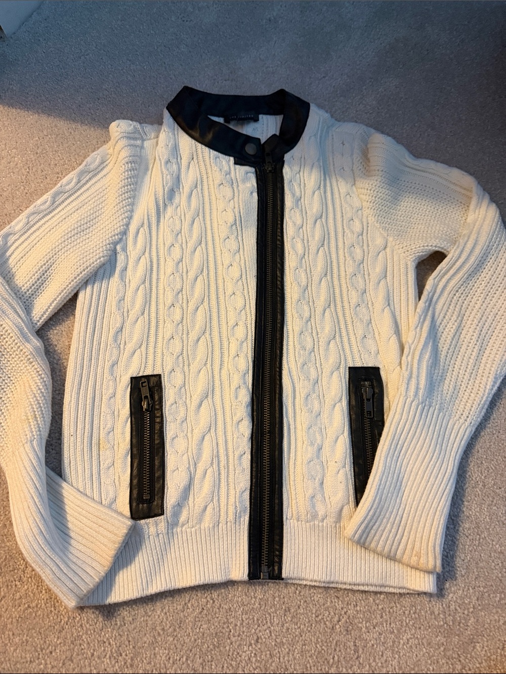 The Limited Cream Cable-Knit Zip Cardigan with Black Trim
